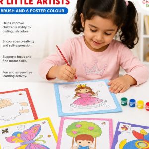 5-Sheet Colouring Book Set with Brush & 6 Poster Colours