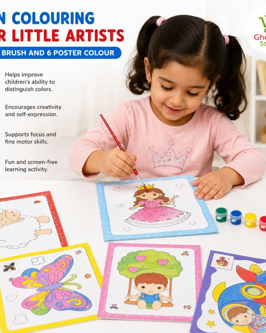 5-Sheet Colouring Book Set with Brush & 6 Poster Colours