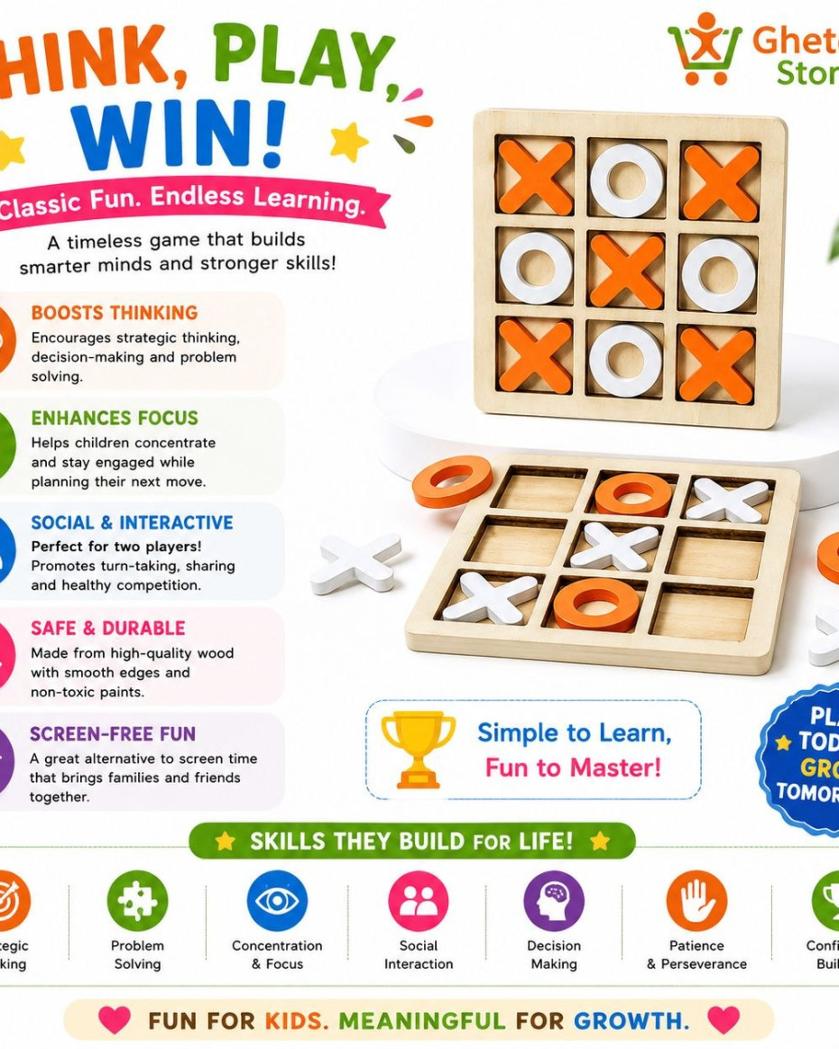Wooden Tic-Tac-Toe Board Game