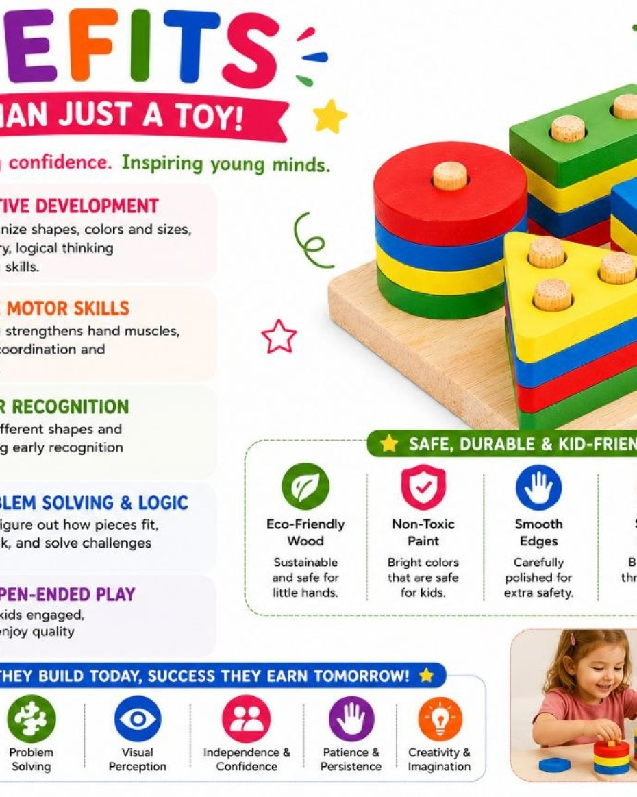 Wooden Shape Sorting & Stacking Puzzle