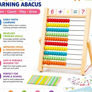Wooden Educational Abacus with Math Cards & Counting Sticks