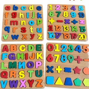 Wooden Alphabet, Numbers & Shapes Puzzle Set