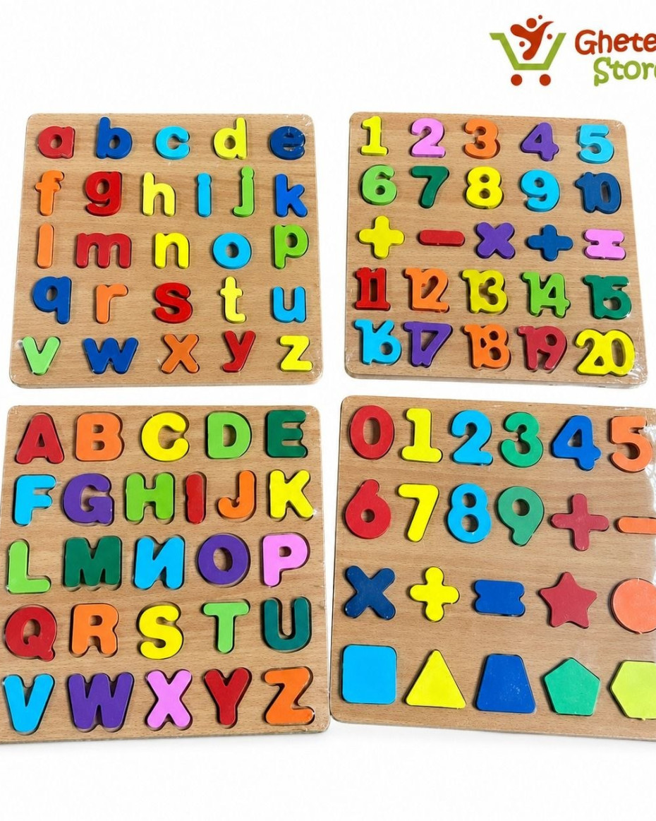 Wooden Alphabet, Numbers & Shapes Puzzle Set