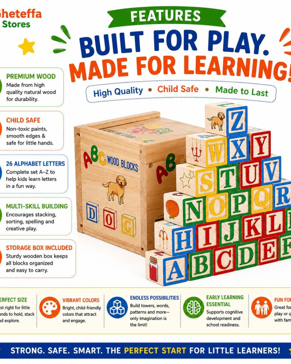 Wooden Alphabet Building Blocks