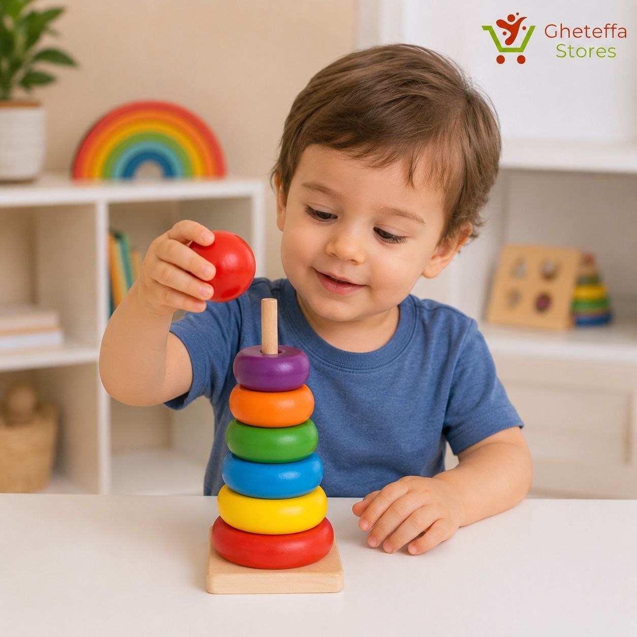 Wooden Rainbow Stacking Tower Toy