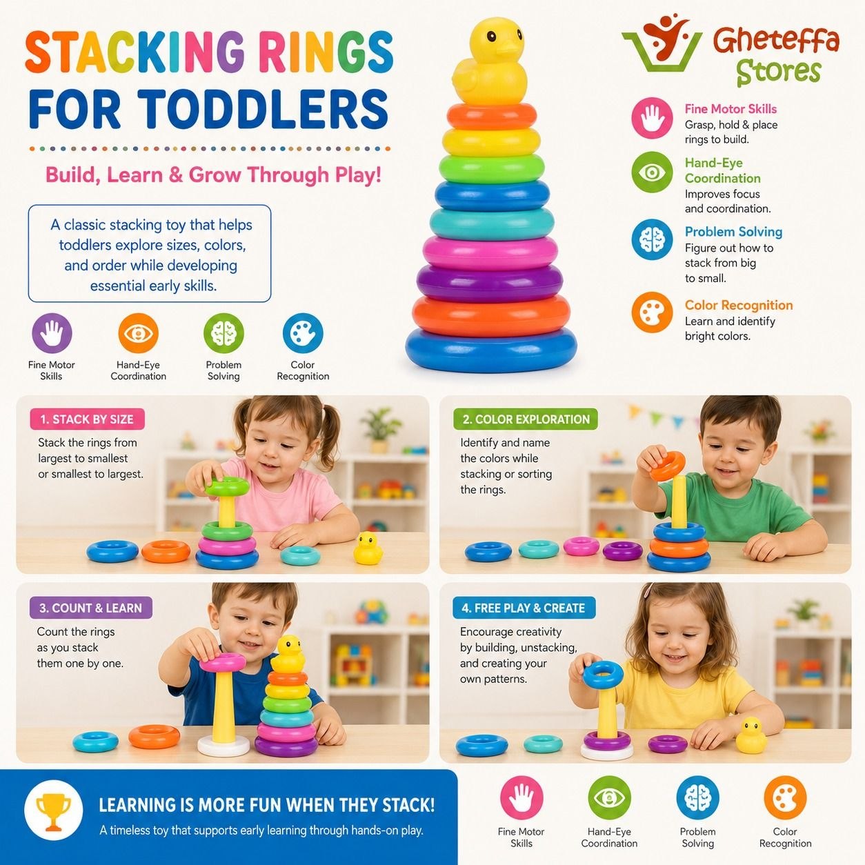 Colorful Stacking Rings for Toddlers - Image 2