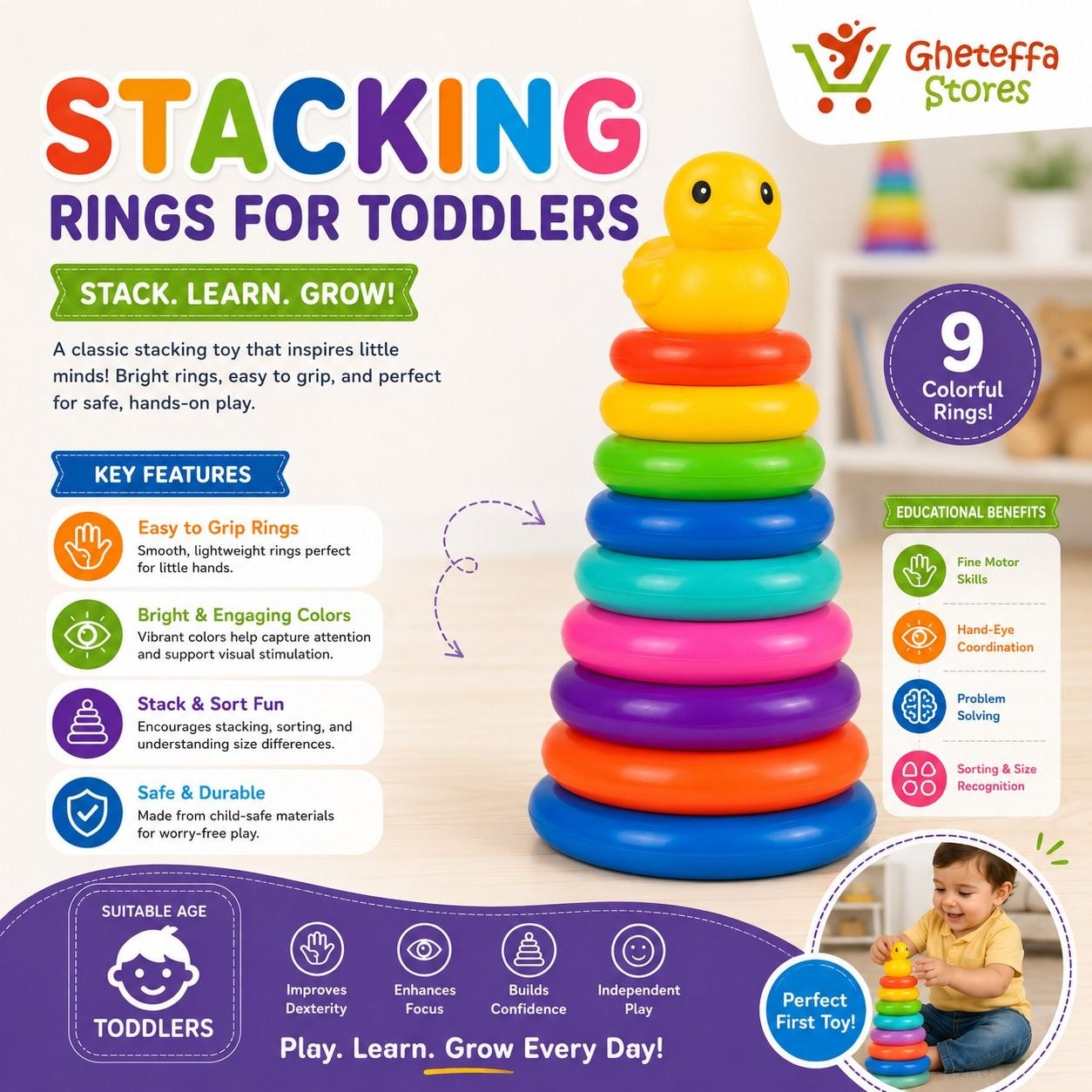 Colorful Stacking Rings for Toddlers - Image 7